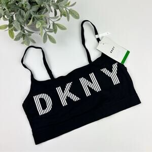 DKNY Cotton Blend Logo Wire-Free Bralette DK4509 Black Stripe Logo Size Large